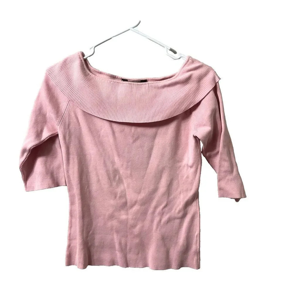 Vtg Y2K George Womens Silk Pink Blouse 8/10 Boat Neck 3/4 Sleeve Coquette Fairy